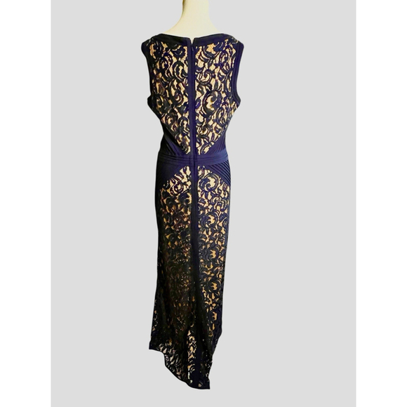 Tadashi Shoji SZ 14 Lace & Pintuck Jersey Gown in Navy/Nude Formal Wedding - Picture 3 of 5